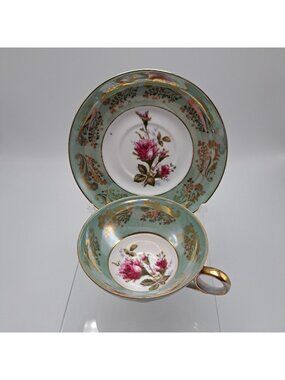 Royal Sealy Floral Rose Design Gold Japan Porcelain Teacup Saucer Set Vintage